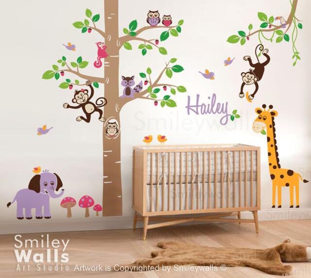 Jungle Animals Safari Tree Decal Children Wall Decal Personalized Huge Set Nursery Kids Playroom Sticker Decor Baby - image 1