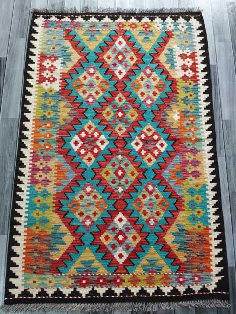 Classic Rug, Handmade Artisan Afghan Turkish Scandinavian Navajo Bohemian Wool Flatweave Multicolour Kilim Rug 154x103 cm - image 1