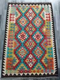 Classic Rug, Handmade Artisan Afghan Turkish Scandinavian Navajo Bohemian Wool Flatweave Multicolour Kilim Rug 154x103 cm - thumbnail 1