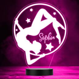 Silhouette Of A Gymnast Girl Stars Round Gymnastics Fan Led Colour Night Light - thumbnail 1