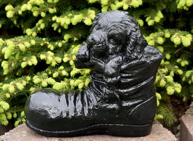 Handcrafted Black Concrete Dog in Boot Statue Whimsical Garden Decor, Pet Memorial Tribute - image 1