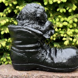 Handcrafted Black Concrete Dog in Boot Statue Whimsical Garden Decor, Pet Memorial Tribute - thumbnail 3