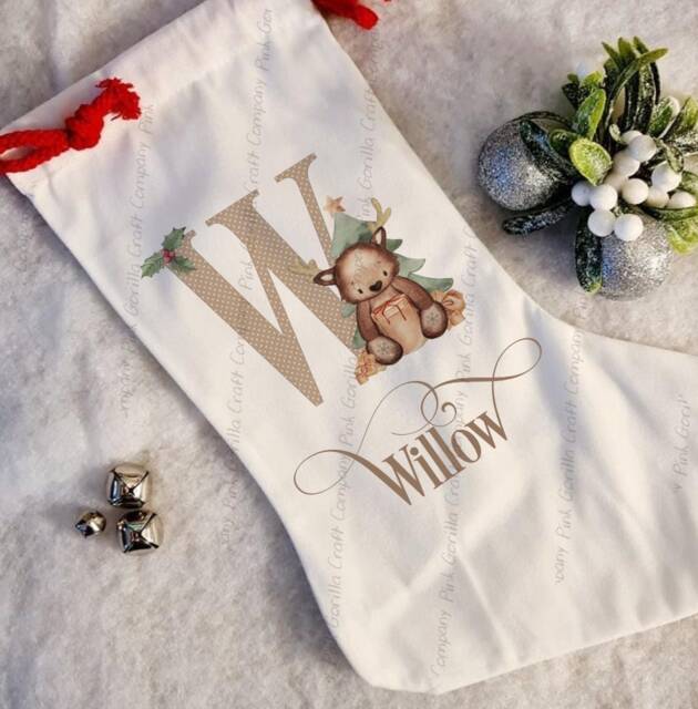 Christmas Stocking, Santa Xmas Decoration, Personalised Gift, Childs - image 1