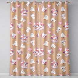 Cute Kawaii Halloween Bunny Witch Ghost Seamless Pattern Warm Beige Background Readymade Eyelet Ring Top Thermal 100% Blackout Curtains - thumbnail 2