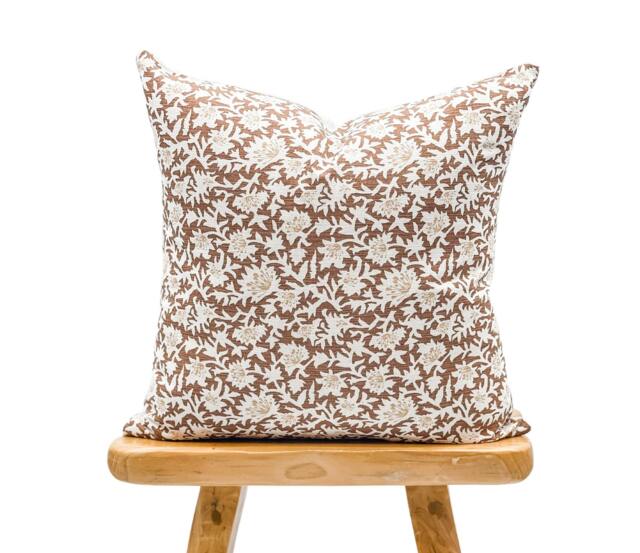 Floral Pillow Cover in Warm Brown & Tan, Cover, Boho Pillow, Decorative Throw For Fall, Farmhouse - image 1