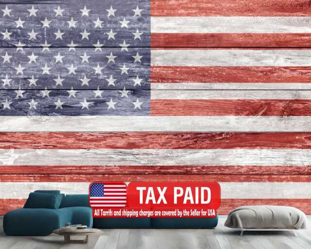 Wallpaper, Vintage American Flag Wood Wall Decal, Peel & Stick Mural - image 1