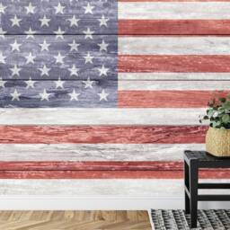Wallpaper, Vintage American Flag Wood Wall Decal, Peel & Stick Mural - thumbnail 3