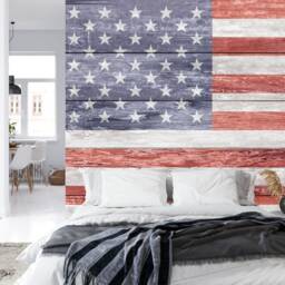 Wallpaper, Vintage American Flag Wood Wall Decal, Peel & Stick Mural - thumbnail 2