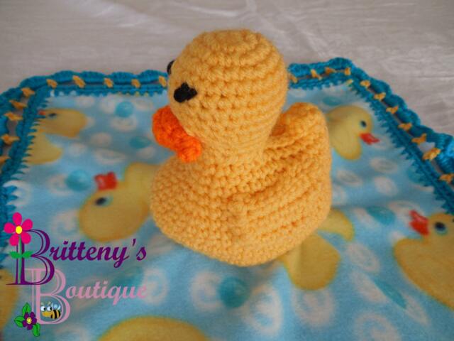 Crochet Yellow Duck Baby Lovey Fleece Security Blanket - image 1