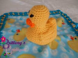 Crochet Yellow Duck Baby Lovey Fleece Security Blanket