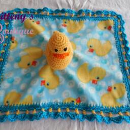 Crochet Yellow Duck Baby Lovey Fleece Security Blanket - thumbnail 2