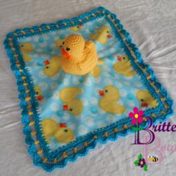 Crochet Yellow Duck Baby Lovey Fleece Security Blanket - thumbnail 3