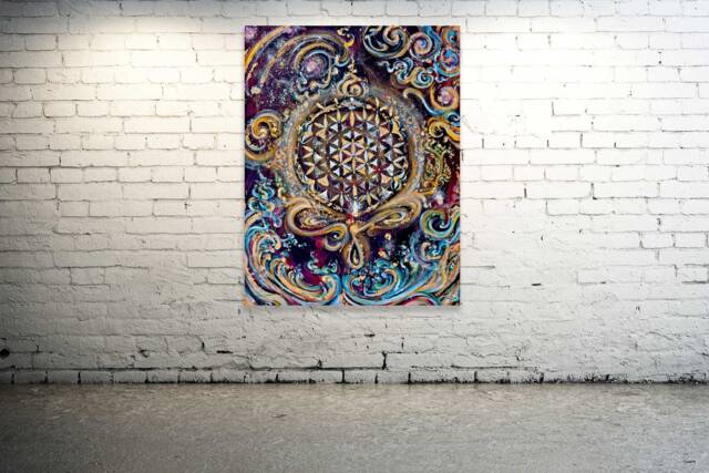 Cosmic Waves - Flower Of Life Original Painting/Unique Energised Customised Art On Canvas - image 1
