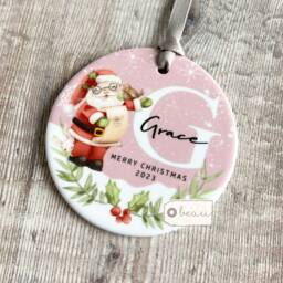 Personalised Merry Christmas Tree Santa Gift Bauble Acrylic Or Ceramic Round Ornament Keepsake Decoration - thumbnail 1