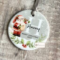 Personalised Merry Christmas Tree Santa Gift Bauble Acrylic Or Ceramic Round Ornament Keepsake Decoration - thumbnail 3