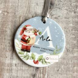 Personalised Merry Christmas Tree Santa Gift Bauble Acrylic Or Ceramic Round Ornament Keepsake Decoration - thumbnail 2