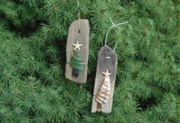 Handmade Driftwood Christmas Ornaments - Sea Glass & Shell Set