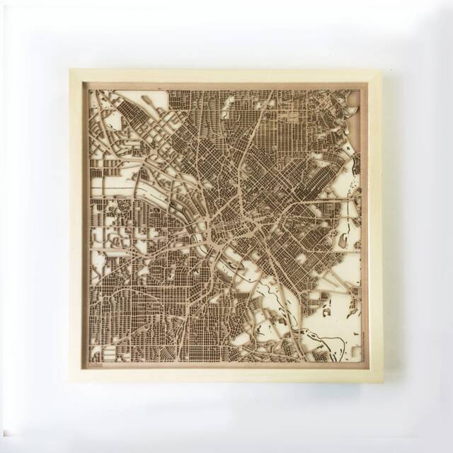 Dallas Wooden Map Art - Laser Cut Pinewood Framed 3D Wall Decor - image 1