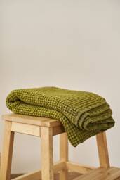 Large Linen Waffle Bath Towel Soft Cotton Blend, European Made - thumbnail 1