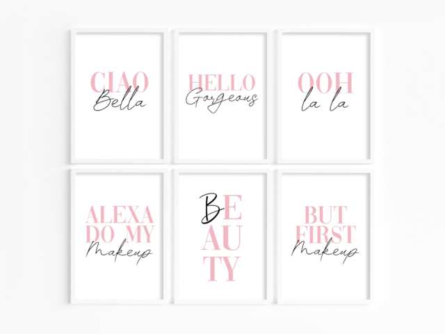 Watercolour Beauty Quote Prints, Dressing Room Decor, Room, Makeup Ciao Bella Print, Salon Wall Pink Room Decor - image 1