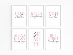 Watercolour Beauty Quote Prints, Dressing Room Decor, Room, Makeup Ciao Bella Print, Salon Wall Pink Room Decor - thumbnail 1