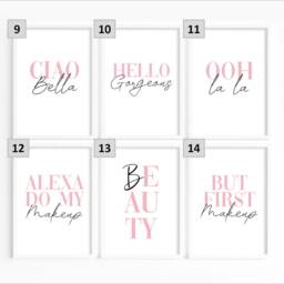 Watercolour Beauty Quote Prints, Dressing Room Decor, Room, Makeup Ciao Bella Print, Salon Wall Pink Room Decor - thumbnail 3