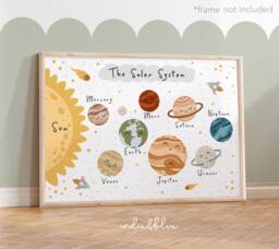 Colourful Solar System Print, Space Print, Educational Poster, Boy Nursery Decor, Playroom Prints, Kids Wall Art - thumbnail 1