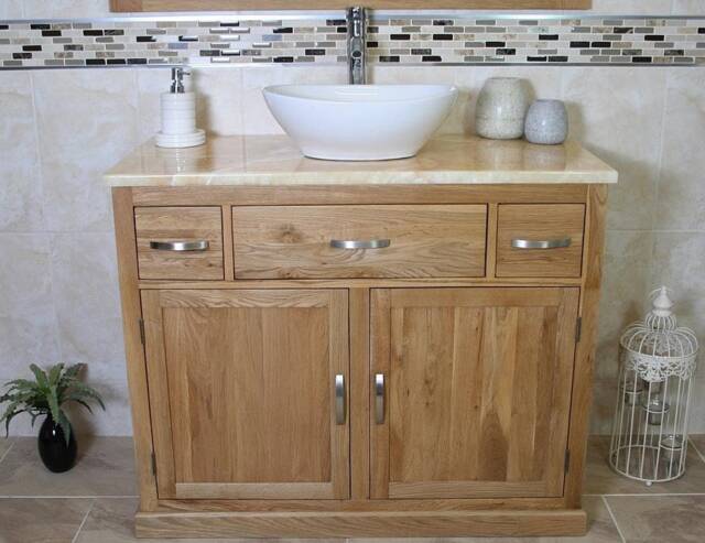 Bathroom Vanity Unit Oak Cabinet Wash Stand Golden Onyx Top & Ceramic Basin 1161Gocbc - image 1