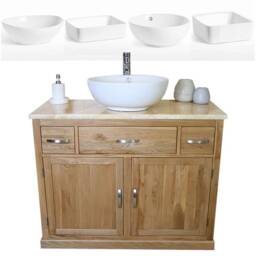 Bathroom Vanity Unit Oak Cabinet Wash Stand Golden Onyx Top & Ceramic Basin 1161Gocbc - thumbnail 2