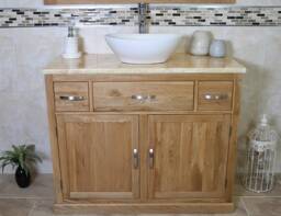Bathroom Vanity Unit Oak Cabinet Wash Stand Golden Onyx Top & Ceramic Basin 1161Gocbc
