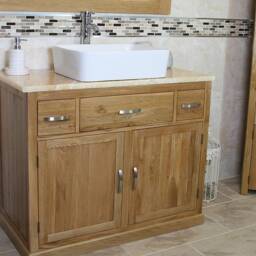 Bathroom Vanity Unit Oak Cabinet Wash Stand Golden Onyx Top & Ceramic Basin 1161Gocbc - thumbnail 3