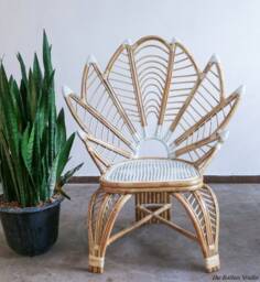 Handmade Lotus Leaf Style Rattan Wicker Chair Floral Design Elegant Bamboo Seat
