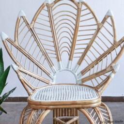 Handmade Lotus Leaf Style Rattan Wicker Chair Floral Design Elegant Bamboo Seat - thumbnail 2