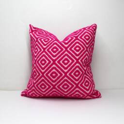 Magenta Pillow Cover Preppy Geometric Cushion, Handmade Cotton - thumbnail 2
