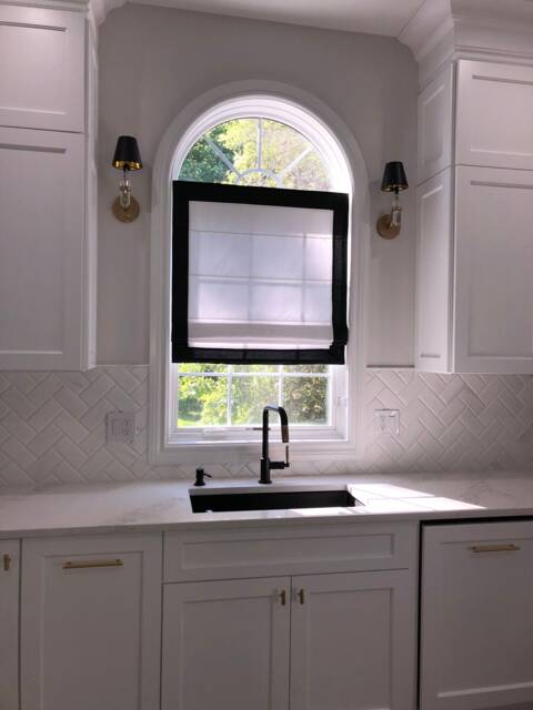 Custom White Roman Shade With Black Border, Window Treatment - image 1