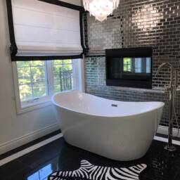 Custom White Roman Shade With Black Border, Window Treatment - thumbnail 3
