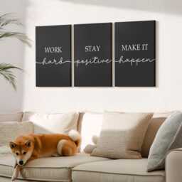 Canvas Set Of 3 Wall Art - Elegant Motivational Slogans On A Black Background, Photo Print, Sentences Decor