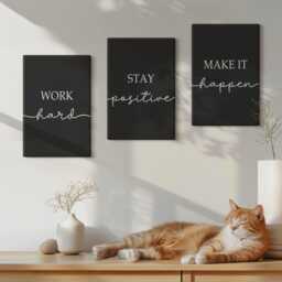 Canvas Set Of 3 Wall Art - Elegant Motivational Slogans On A Black Background, Photo Print, Sentences Decor - thumbnail 3