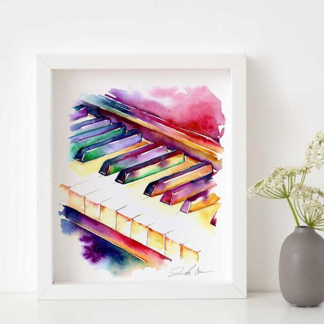 Colorful Piano Keys Watercolor Painting By Jamie Hansen - image 1