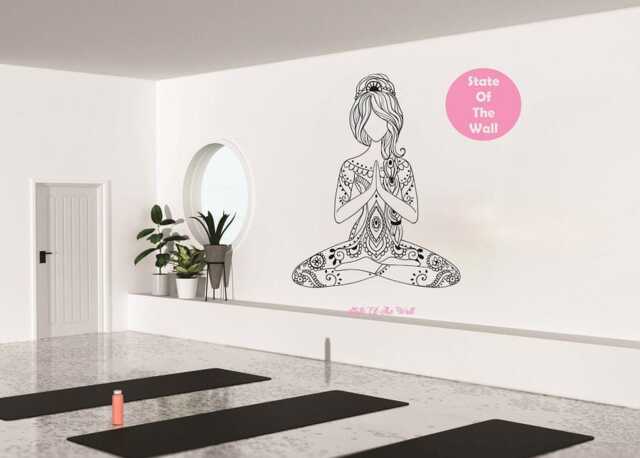 Meditating Yoga Vinyl Wall Decal Namaste Flower Art Decor - image 1