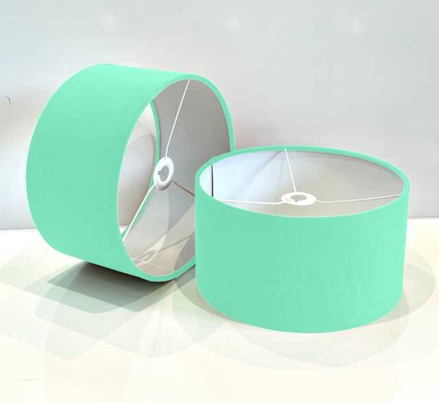 New Handmade Pistachio Green Velvet Drum Lamp Shade Suitable For Tables & Ceilings With White Lining All Shapes Available Sizes On Demand - image 1