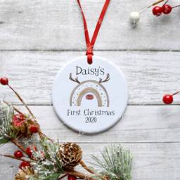 Personalised First Christmas Decoration - Baby Gift Rainbow Reindeer Reinbow - thumbnail 2