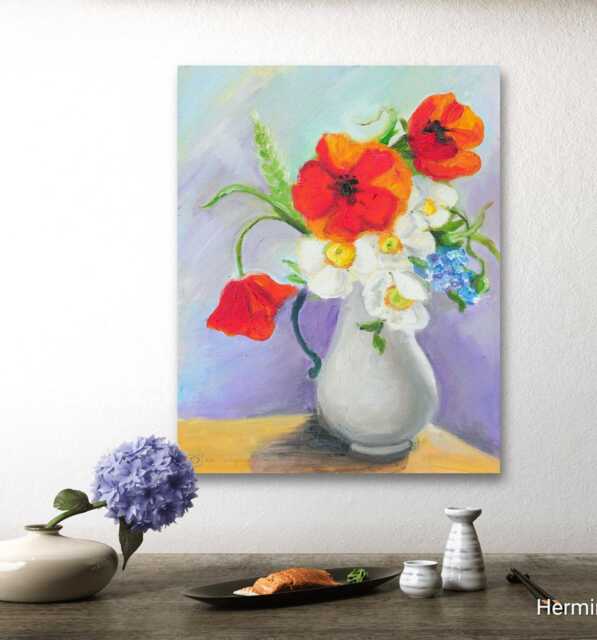 Original Poppies Oil Painting, Square Contemporary Art, Made To Order - image 1