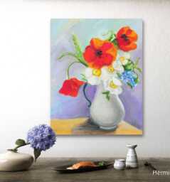 Original Poppies Oil Painting, Square Contemporary Art, Made To Order - thumbnail 1