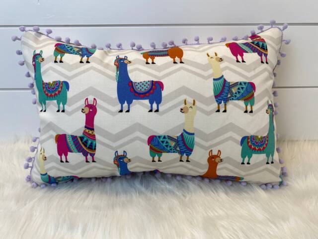 Hypoallergenic Handmade Llama Pillow With Pom Poms - image 1