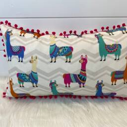 Hypoallergenic Handmade Llama Pillow With Pom Poms - thumbnail 2