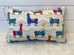 Hypoallergenic Handmade Llama Pillow With Pom Poms - thumbnail 1