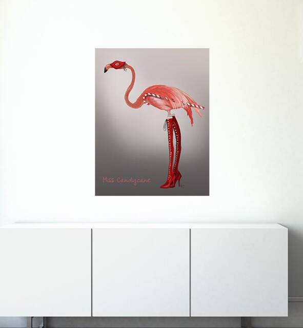 Miss Candycane The Flamingo Wall Sticker Decal - Kids Stickers, Animals Childrens Decals, Art, Room