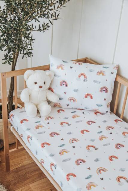 Colourful Rainbow Sheet, Soft Cotton Baby Crib Nursery Twin Bed Setting, Set - image 1