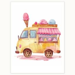 Ice Cream Truck Watercolor Art Print Playroom Decor - thumbnail 1